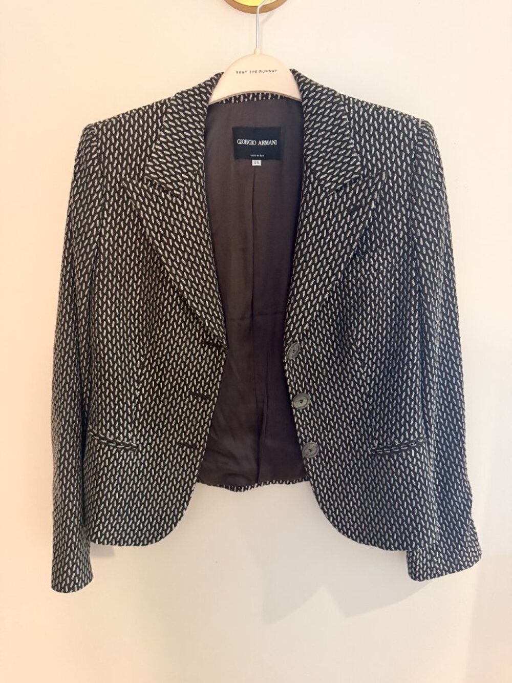 Giorgio Armani Black & White Geometric Print Blazer | Women's IT 44